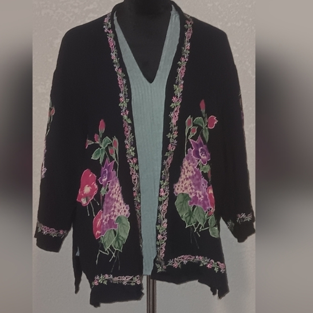 Floral Embroidered Black Cardigan